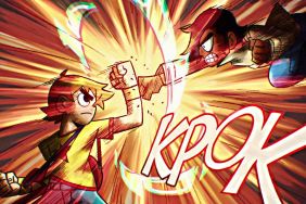 Scott Pilgrim blocking a punch with his wristband