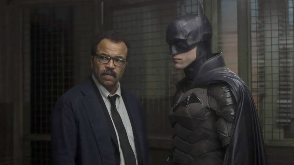 James Gordon (Jeffrey Wright) and Batman (Robert Pattinson) in 2022's The Batman.