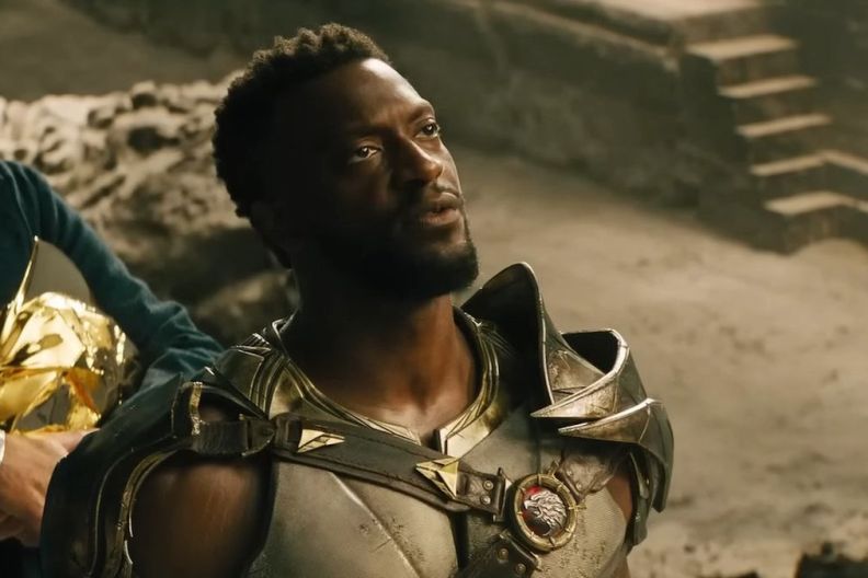 Aldis Hodge as an unmasked Hawkman in Black Adam.