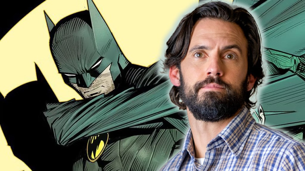 A composite image of Batman and Milo Ventimiglia from This Is Us.