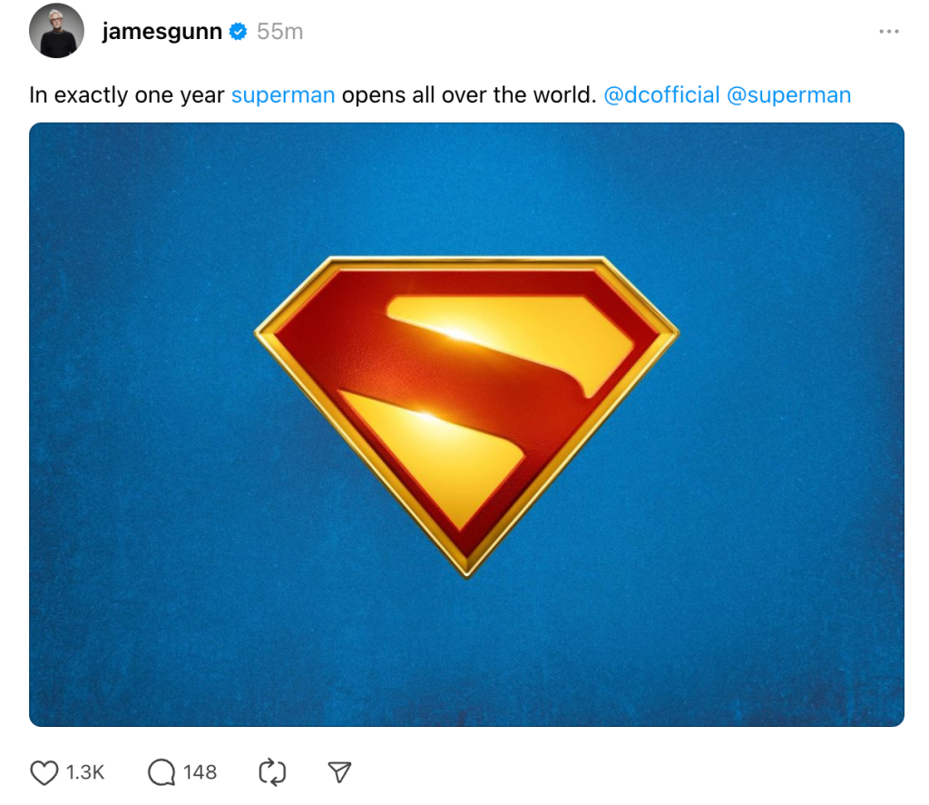 James Gunn Reveals Official DCU Superman Logo, Movie Opens 1 Year From Today