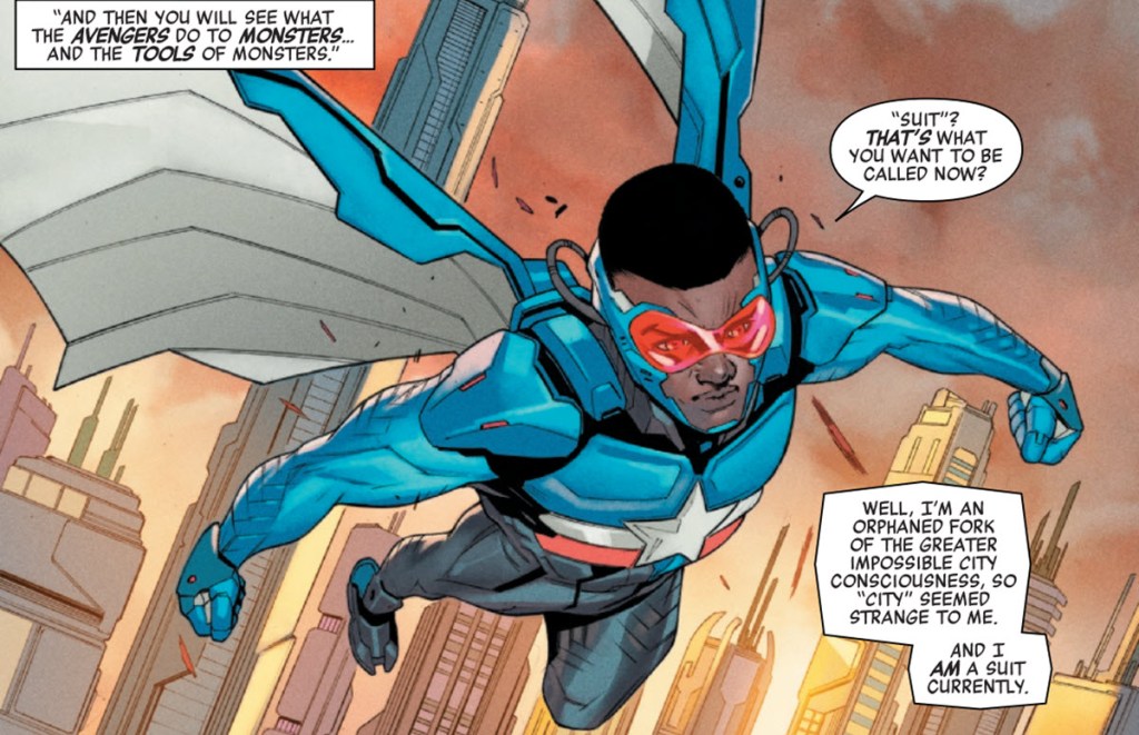 Sam Wilson Captain America and Suit in Avengers 26