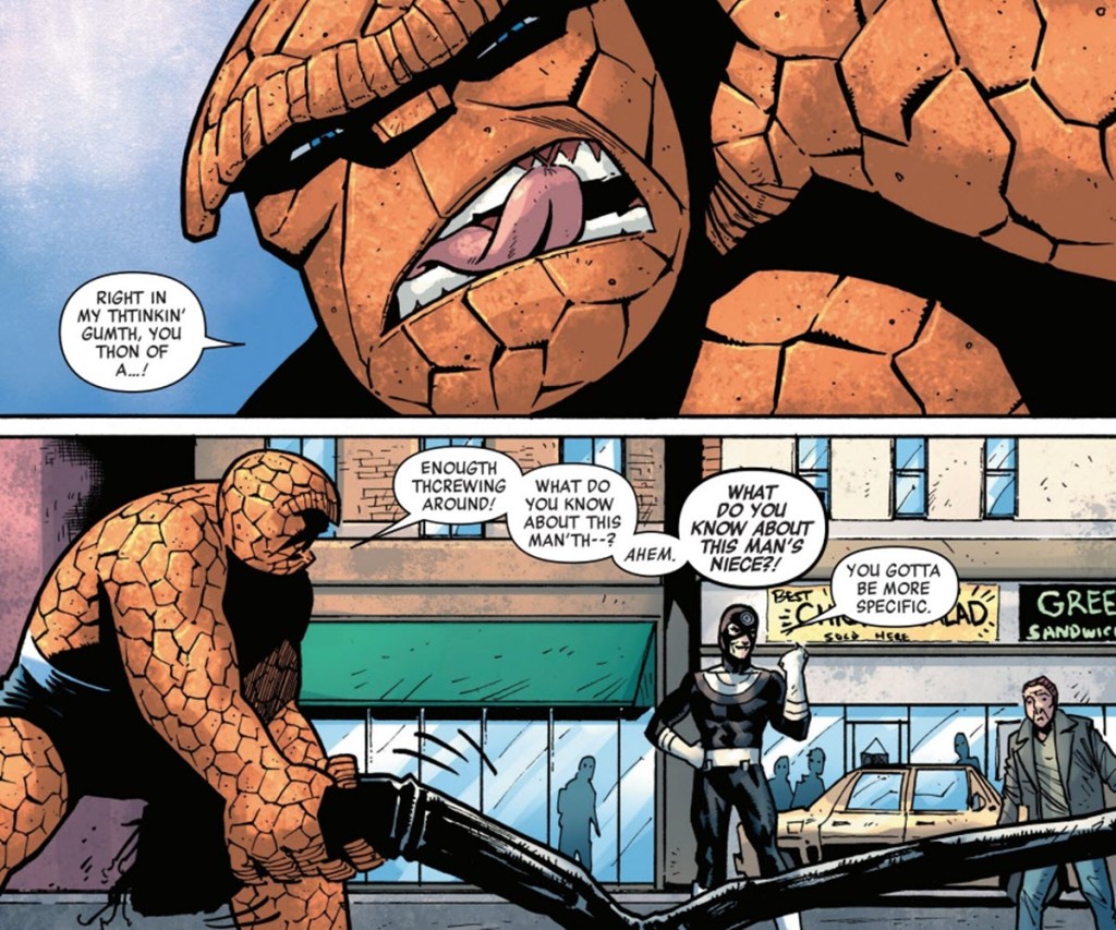 Ben Grimm cuts tongue fighting Bullseye