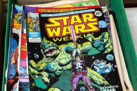 Box of Star Wars Weekly comics on display in auction room, UK.