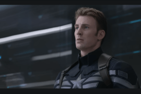 A close-up of Captain America in the Winter Soldier.