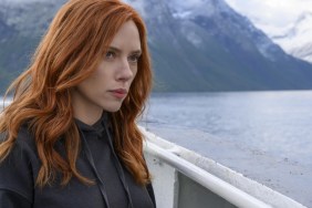 Scarlett Johansson stares as Natasha Romanoff in Black Widow.