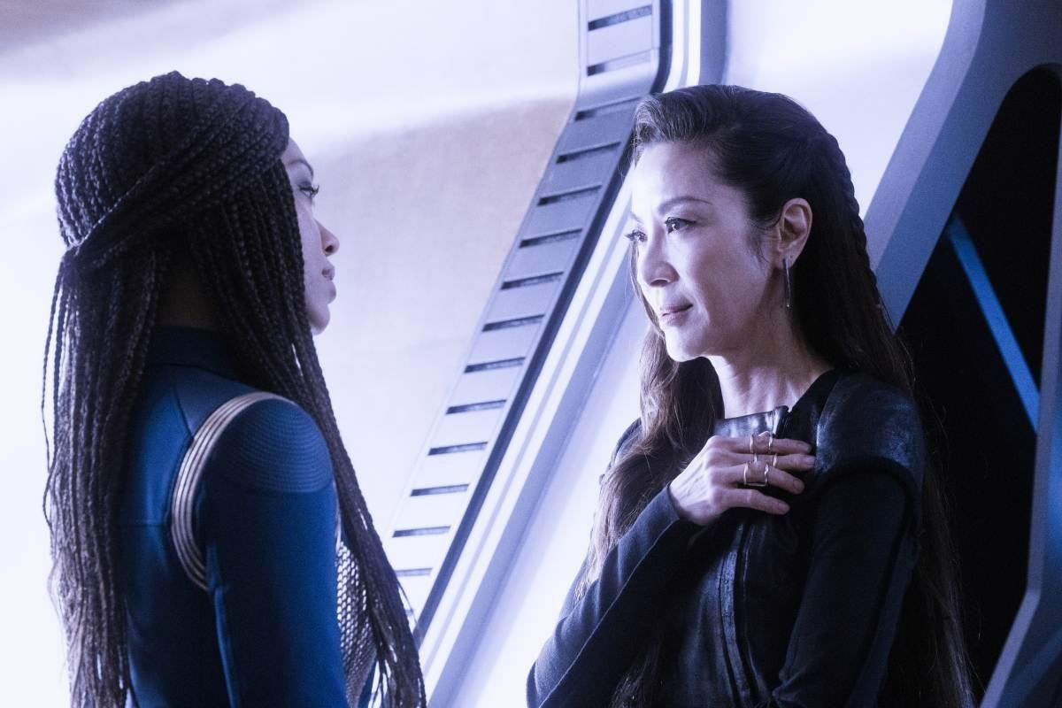 Sonequa Martin-Green as Burnham and Michelle Yeoh as Georgiou