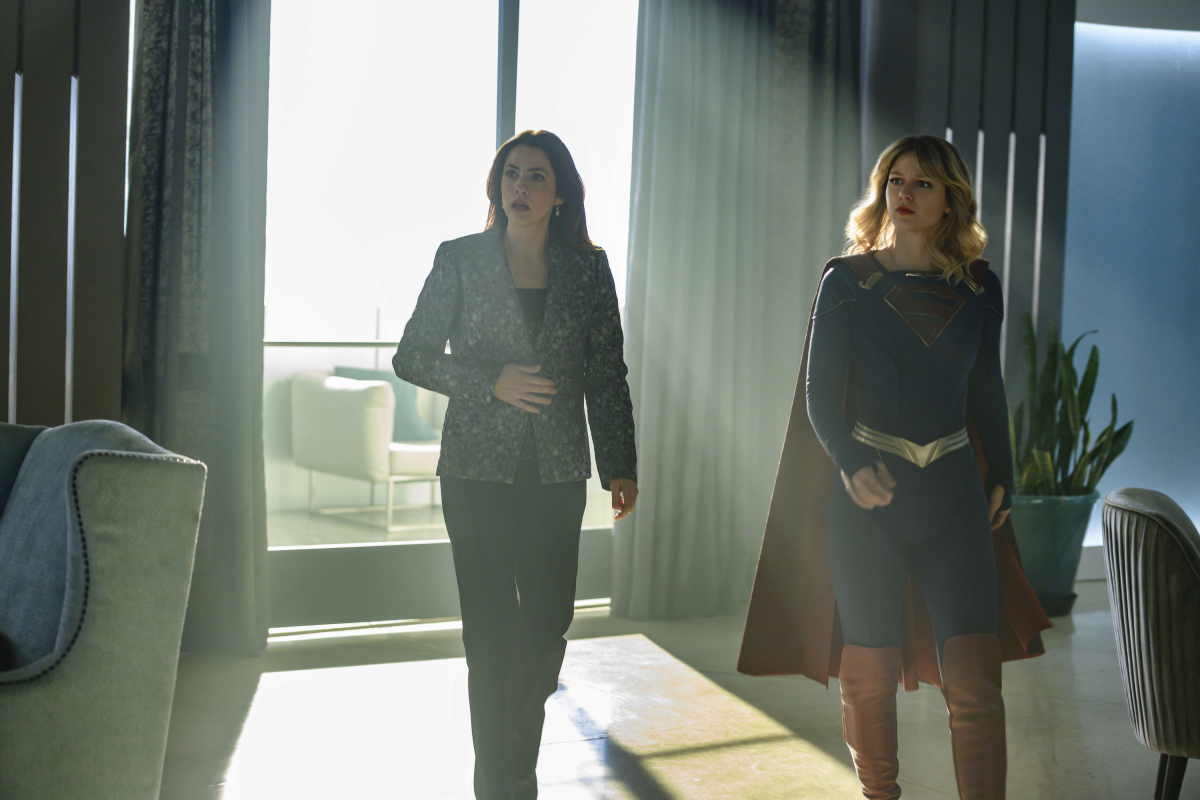 Julie Gonzalo as Andrea Rojas/Acrata and Melissa Benoist as Kara/Supergirl